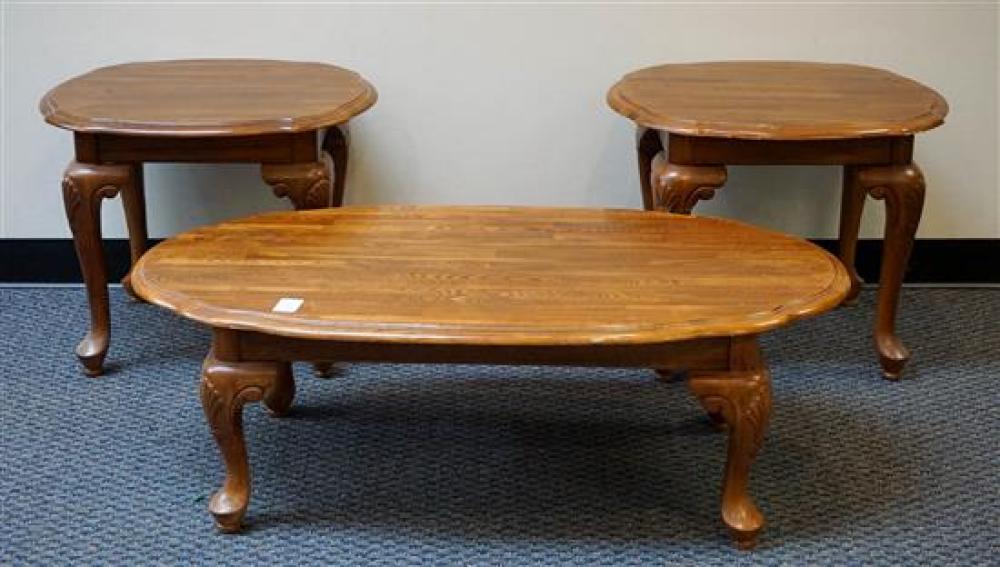 OAK COFFEE TABLE AND A PAIR OF END TABLESOak