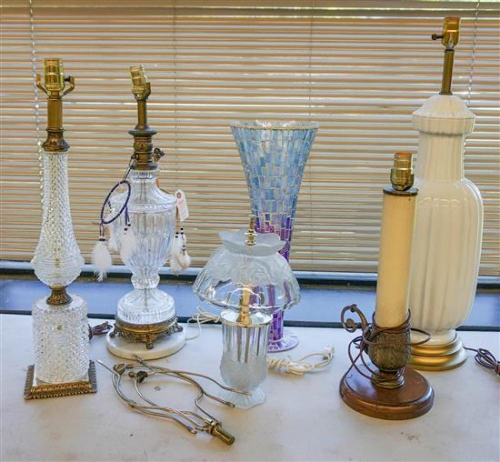 FIVE ASSORTED TABLE LAMPS AND A MOSAIC