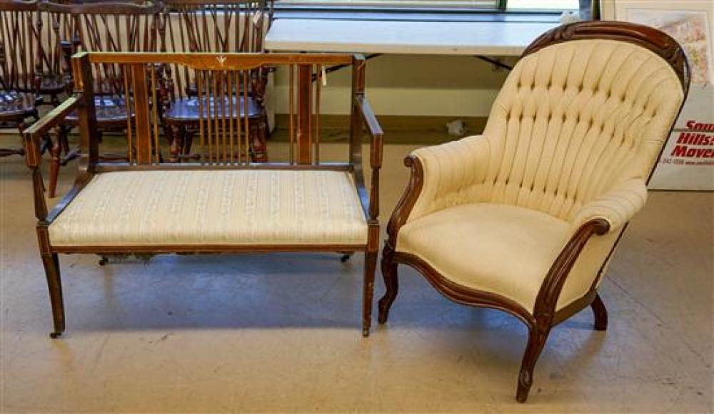 EDWARDIAN INLAID MAHOGANY SETTEE