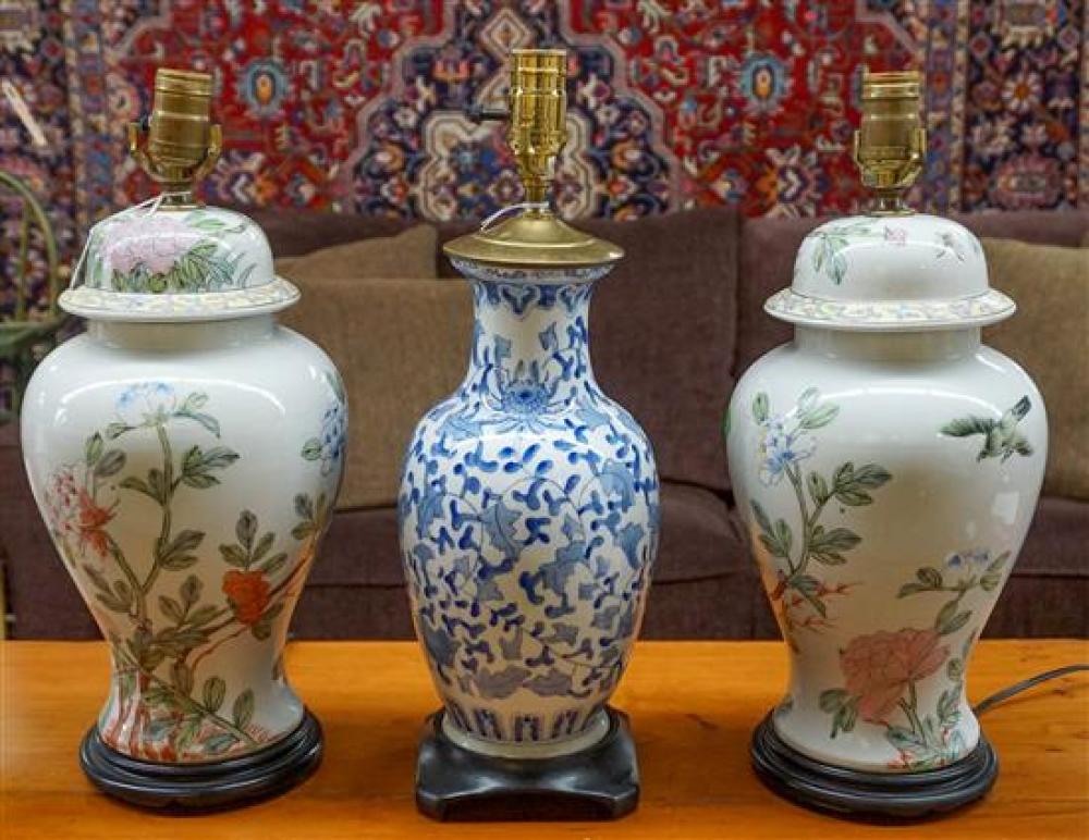 THREE ASIAN PORCELAIN TABLE LAMPSThree 31f267