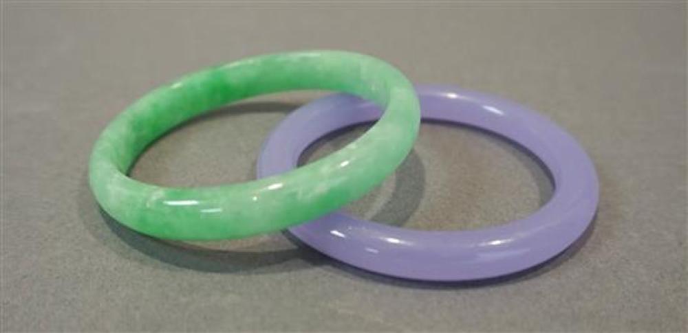 JADE BANGLE AND A LAVENDAR HARDSTONE