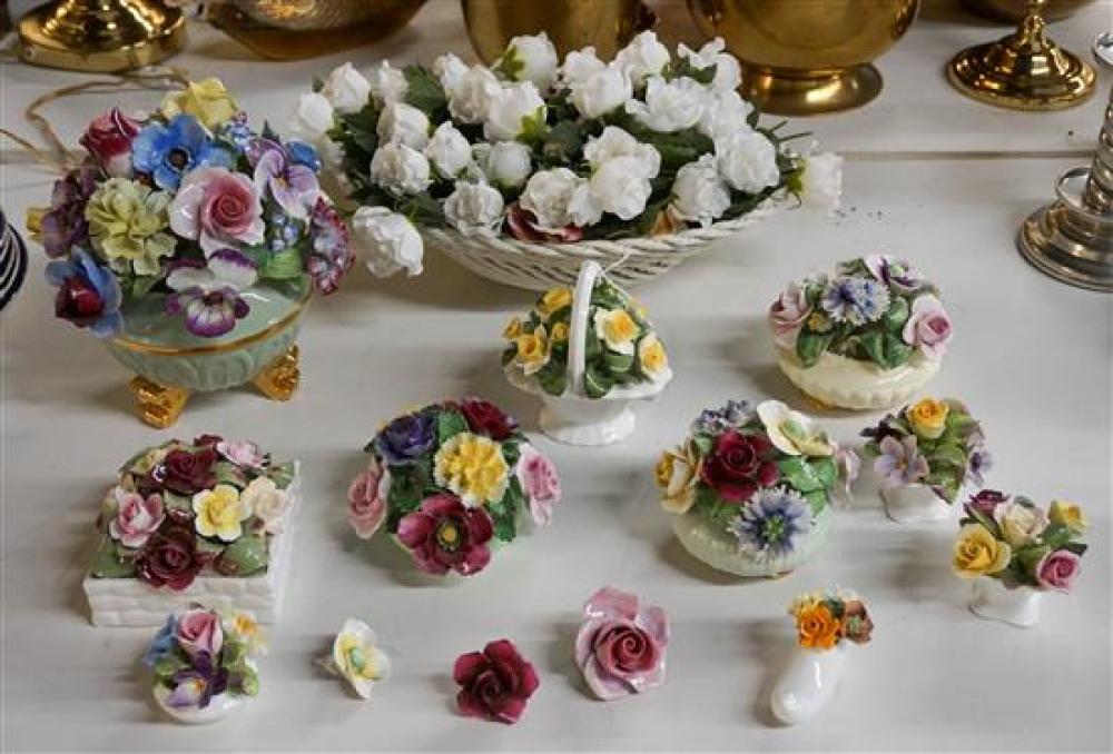 NINE ENGLISH FLORAL CABINET ARTICLES