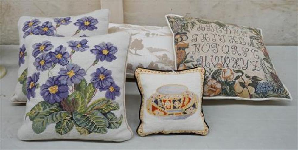 FIVE ASSORTED THROW PILLOWSFive