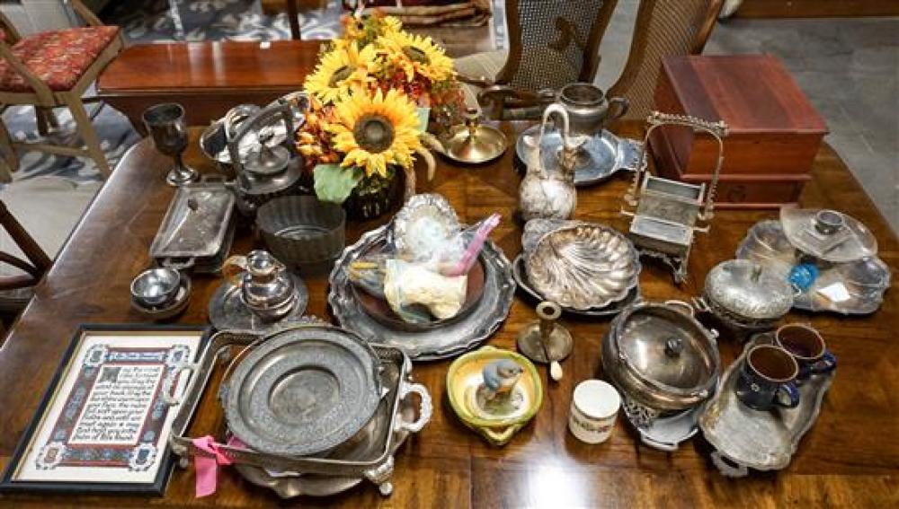 GROUP OF SILVER PLATE, CERAMICS,