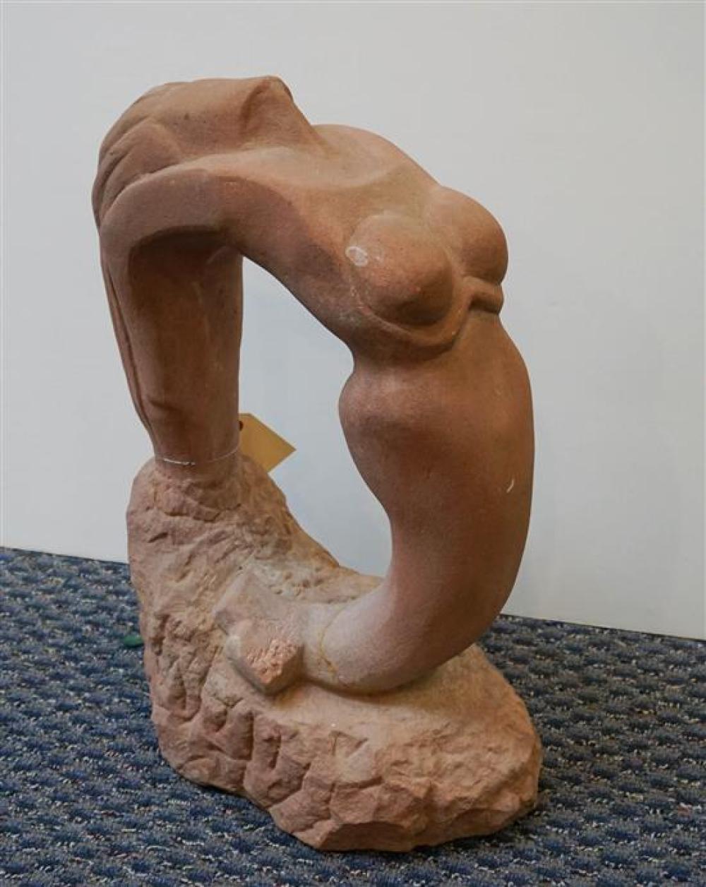 MODERN RED SANDSTONE SCULPTURE OF NUDE