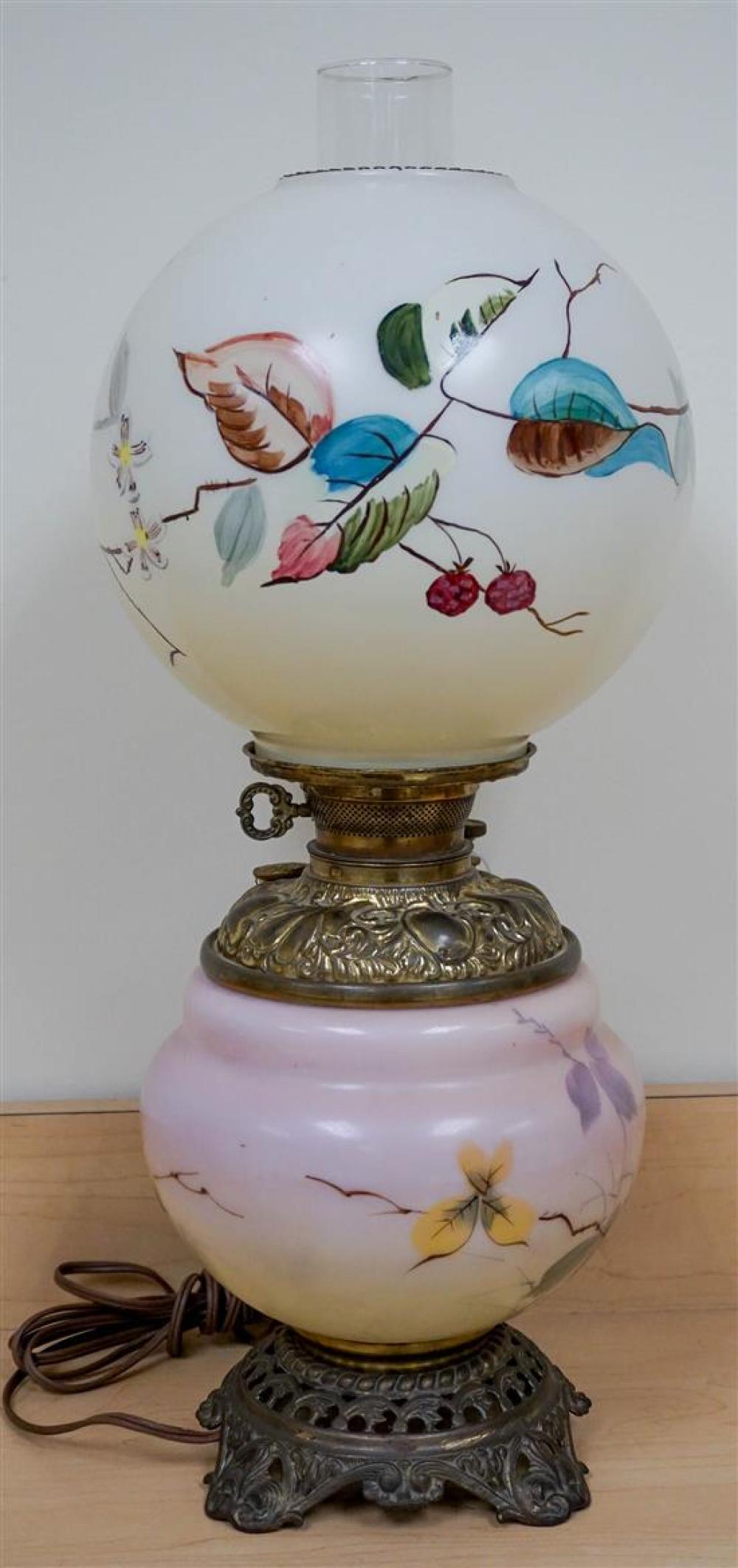 BRASS MOUNTED DECORATED MILK GLASS GONE