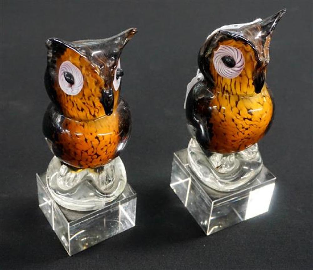 PAIR OF MODERN CRYSTAL OWL-FORM