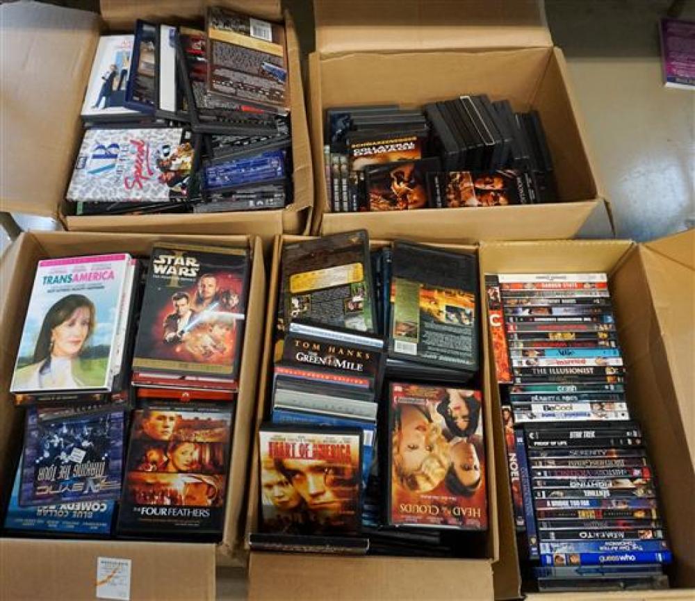 FIVE BOXES OF APPROXIMATELY 500 DVDSFive