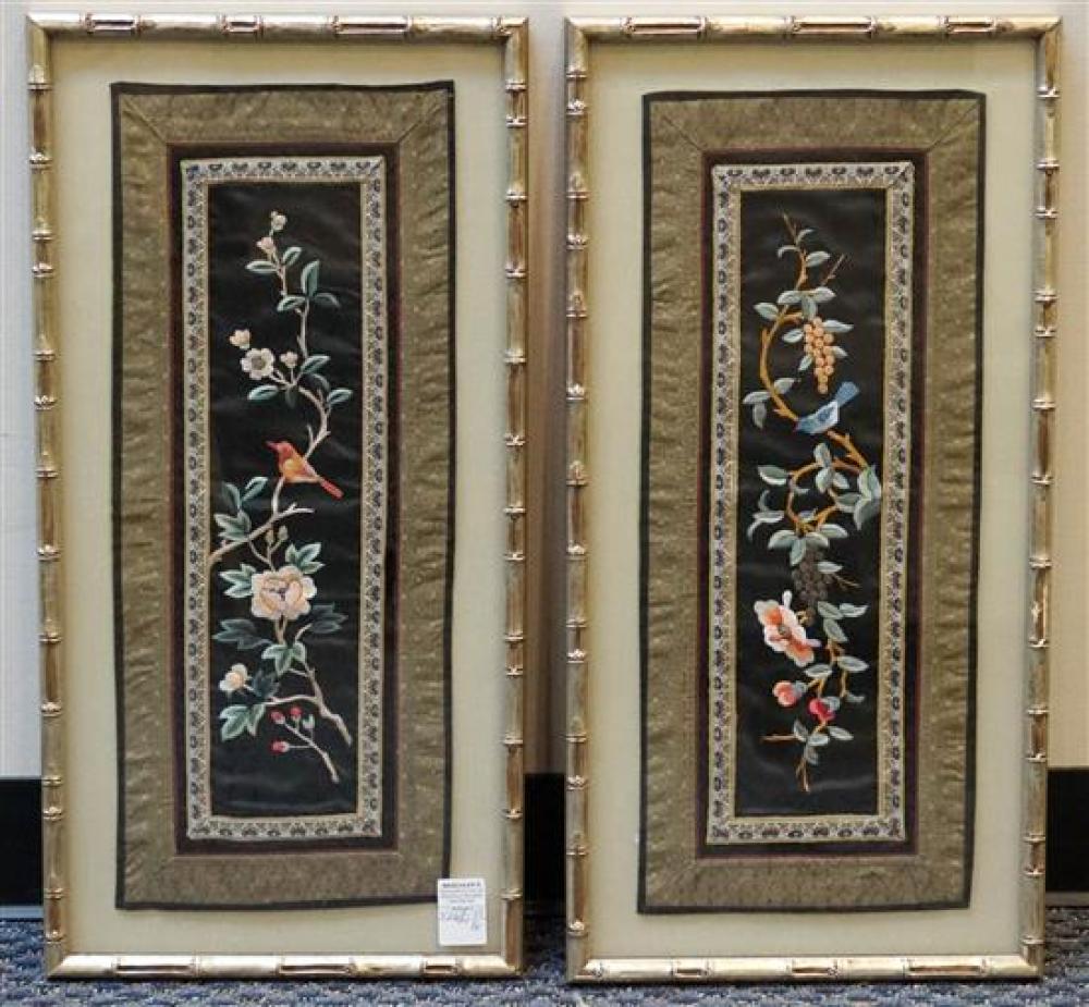 PAIR OF CHINESE EMBROIDERED SILK