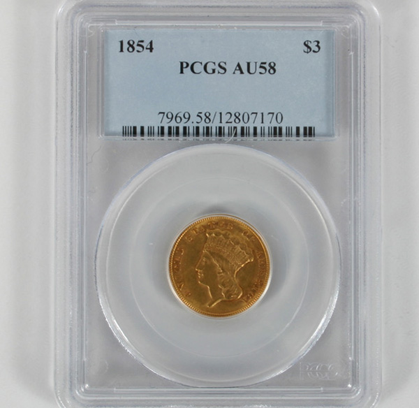 1854 3 Gold Coin Indian Head Princess 4fee6