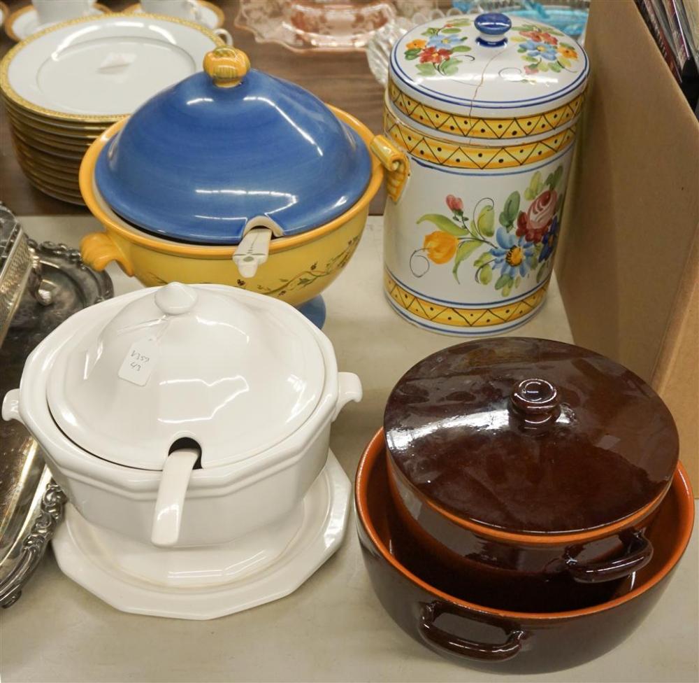 TWO CERAMIC TUREENS, TWO POTTERY