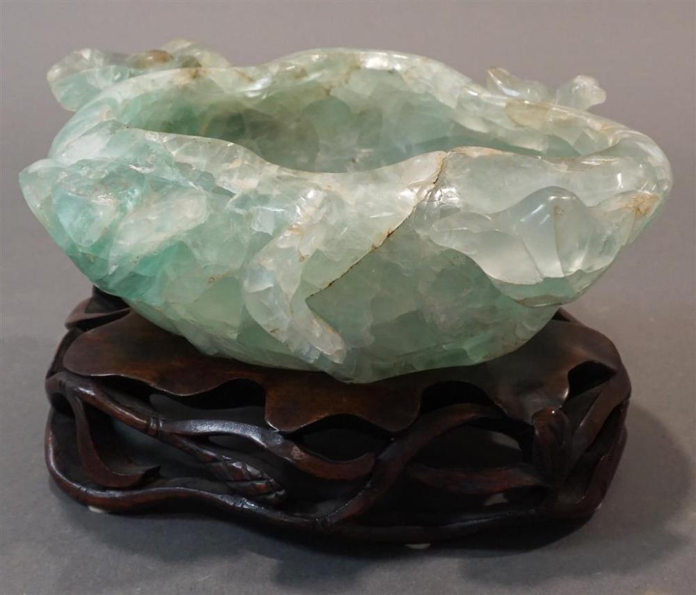 CHINESE GREEN QUARTZ BOWL ON HARDWOOD