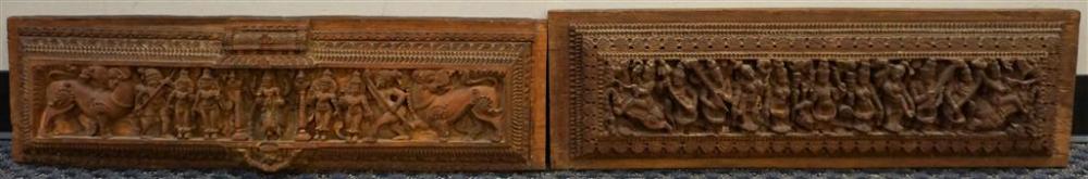 PAIR OF THAI CARVED TEAK PANELS,