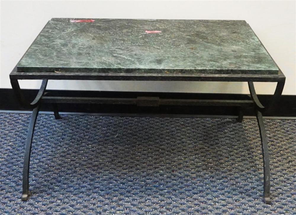 BLACK PAINTED IRON BASE GREEN MARBLE