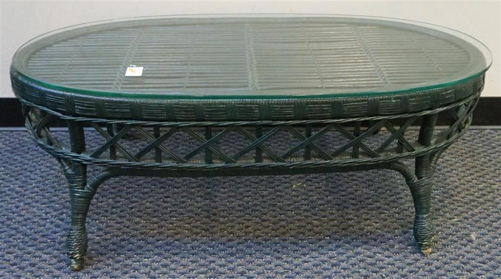 GREEN PAINTED WICKER GLASS TOP 321cf5