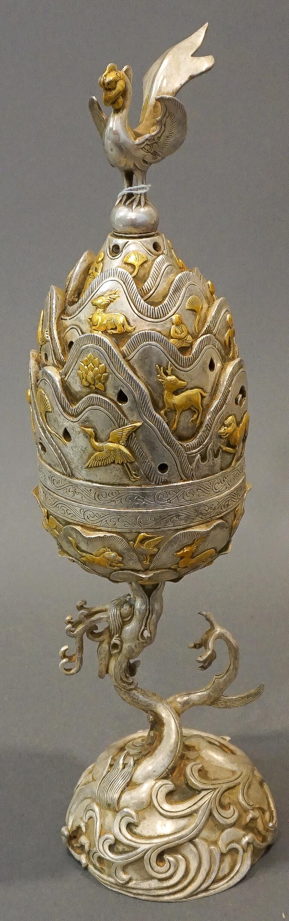 CHINESE GILT DECORATED WHITE BRONZE