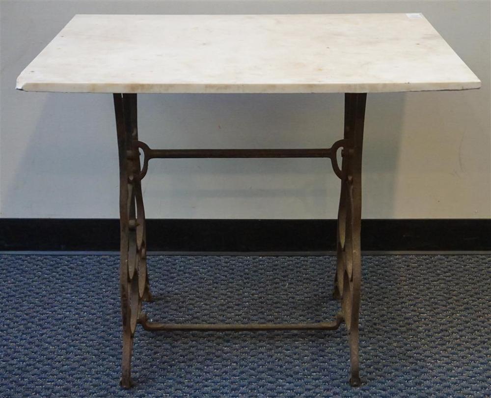 WROUGHT IRON BASE MARBLE TOP TABLE,