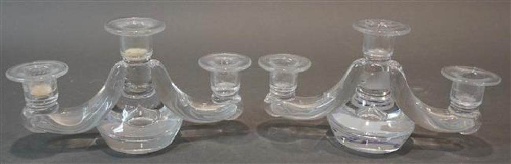 PAIR STEUBEN TEAR-DROP THREE-LIGHT CANDELABRAPair