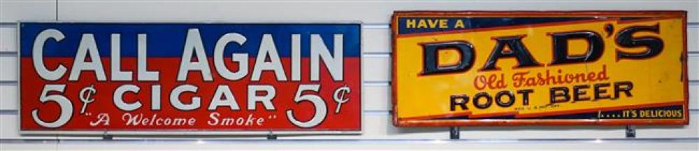 TWO PAINTED TIN ADVERTISING SIGNSTwo