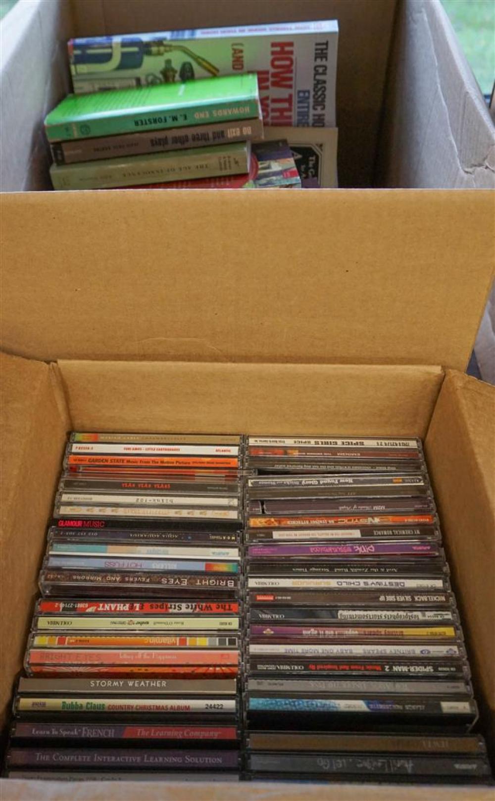 BOX OF CDS AND BOX OF BOOKSBox