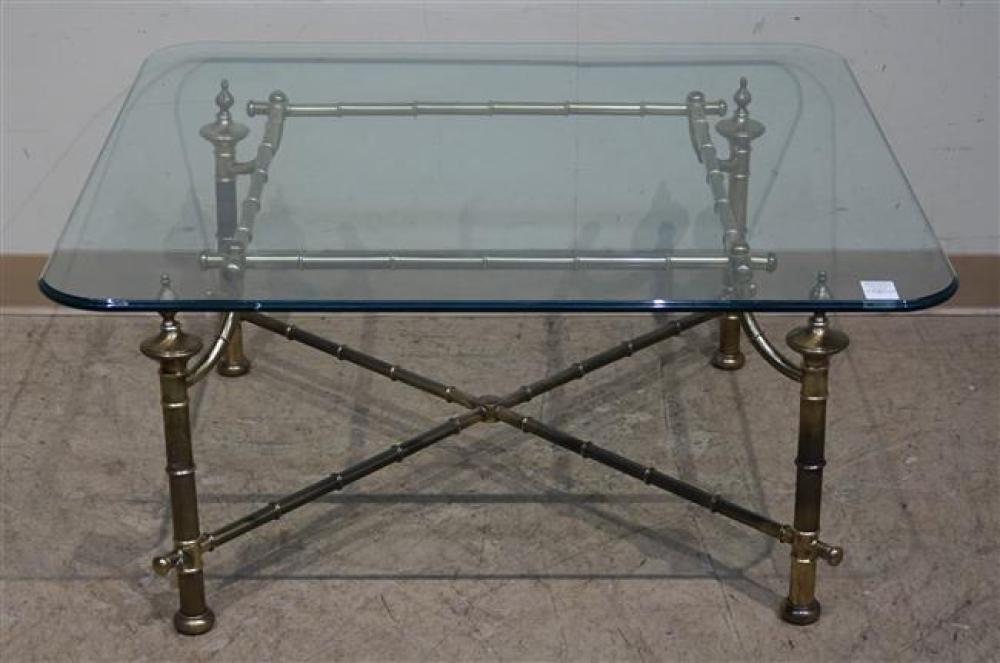 BRASS BASE GLASS TOP COCKTAIL TABLE,