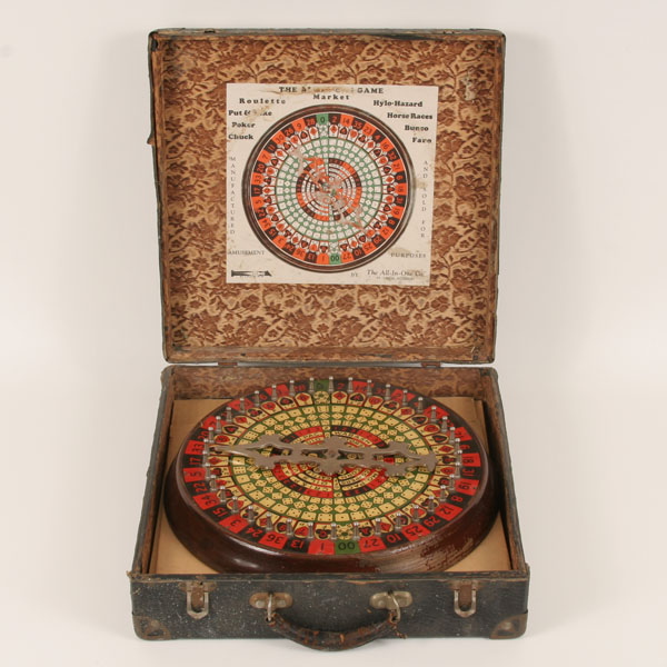 Boxed portable gambling wheel with extra