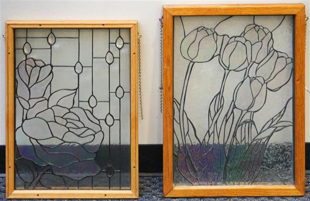 TWO STAINED GLASS WINDOWS OF FLOWERS  322116