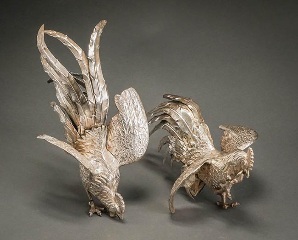 PAIR OF MEXICAN STERLING 'FIGHTING