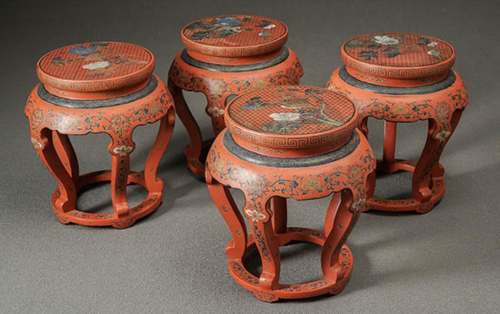 FOUR CHINESE POLYCHROME ROUGE LACQUER 322283