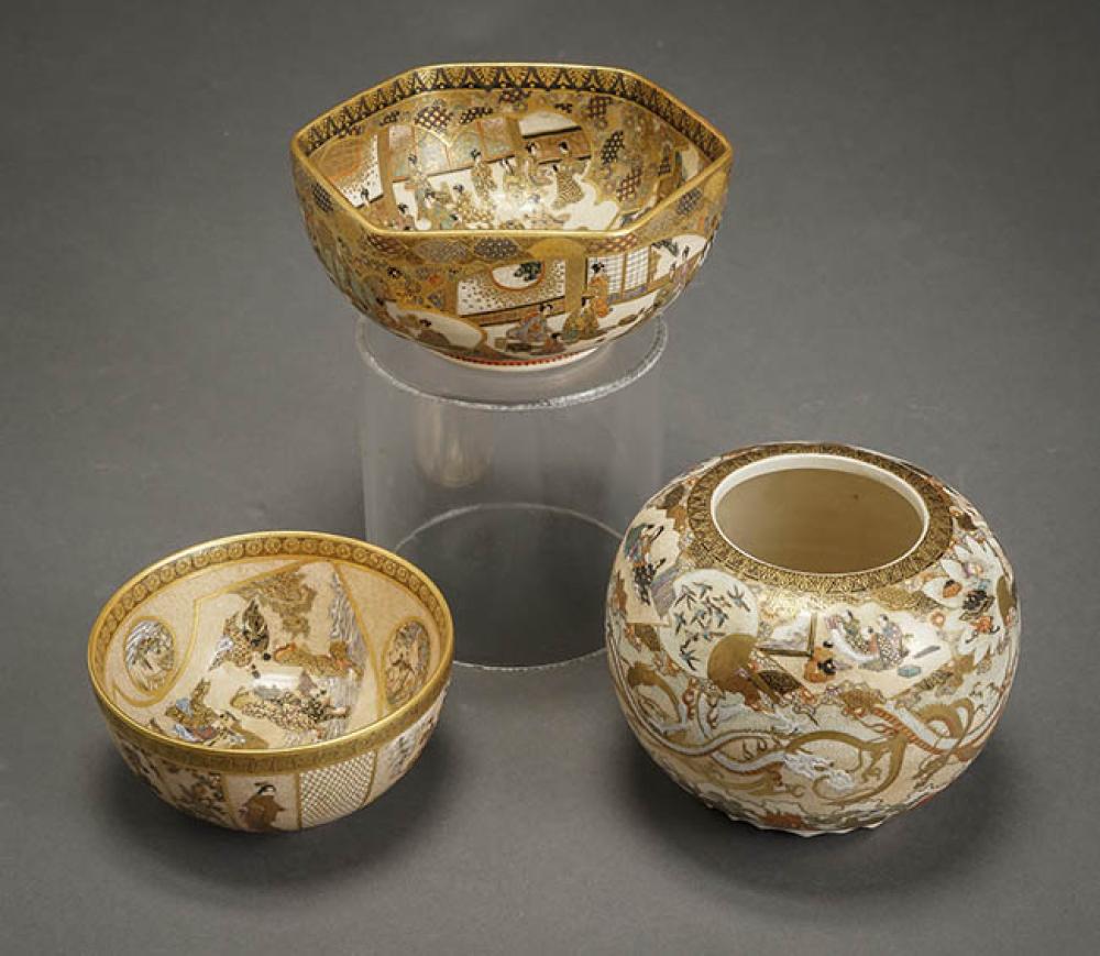 THREE JAPANESE SATSUMA BOWLS MEIJI