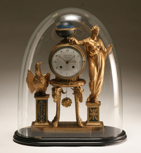 German carved wooden figural clock;