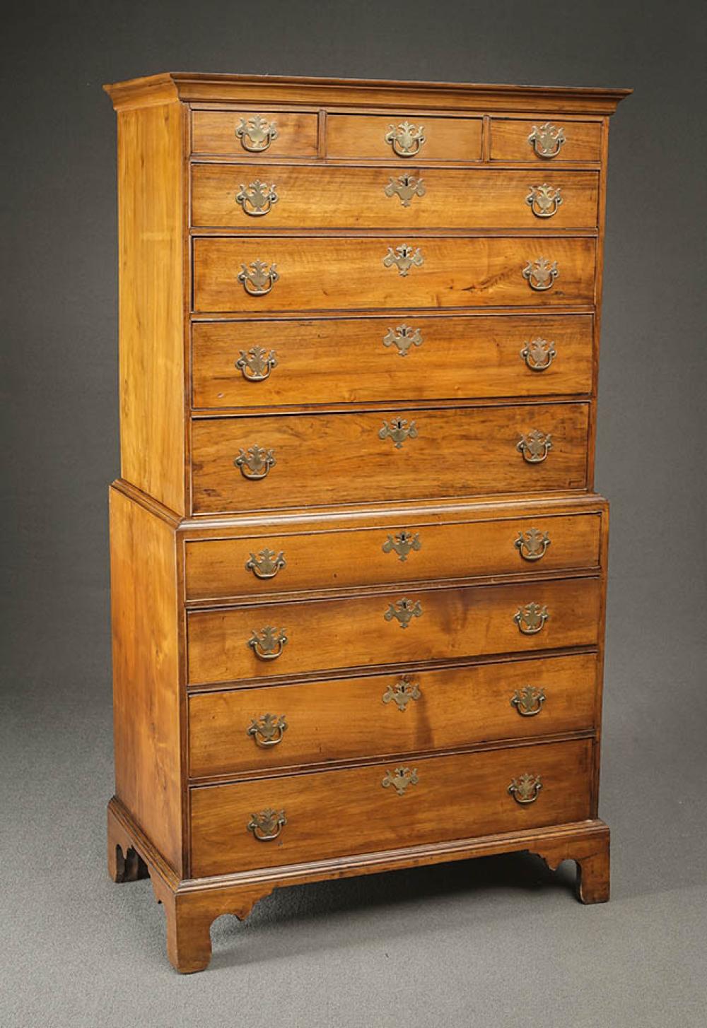 CHIPPENDALE WALNUT CHEST ON CHEST  3222d1