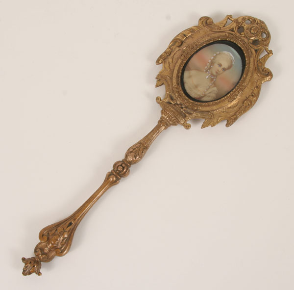 French gilt bronze hand mirror with