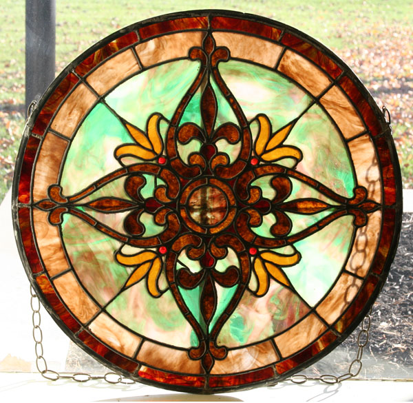 Stained slag leaded glass round 50381