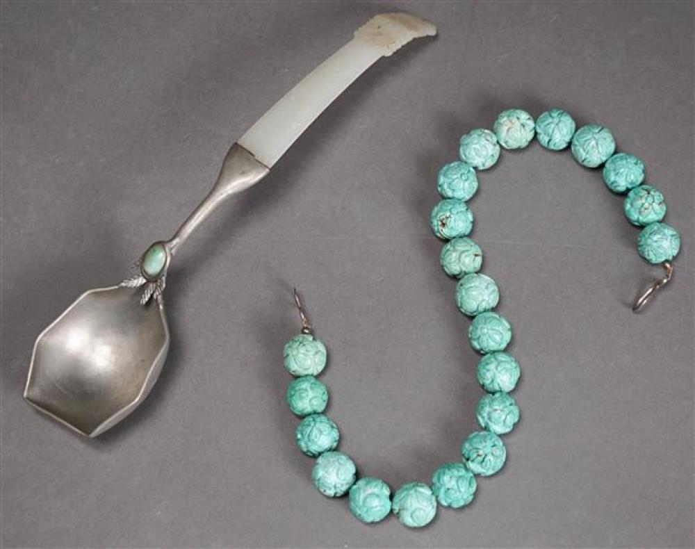 CARVED TURQUOISE NECKLACE AND A