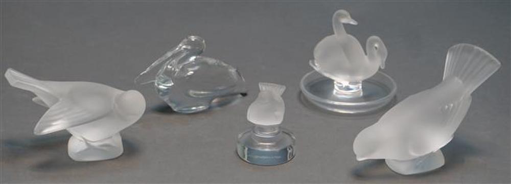 FOUR LALIQUE AND ONE BACCARAT FIGURES