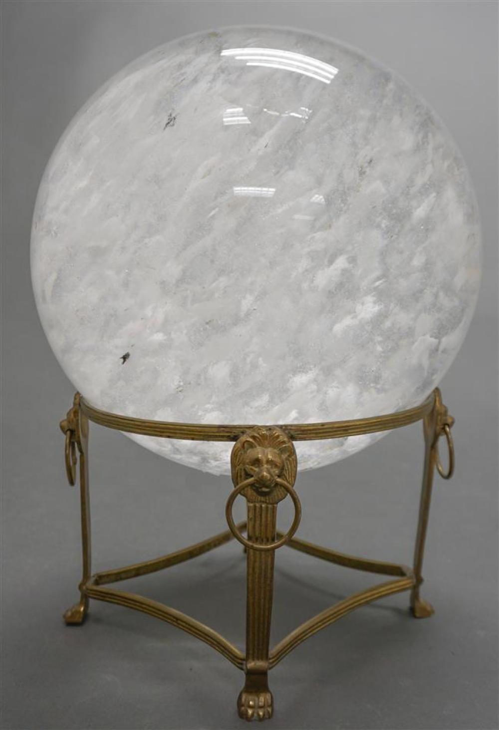 CONTEMPORARY GLASS SPHERE ON BRASS