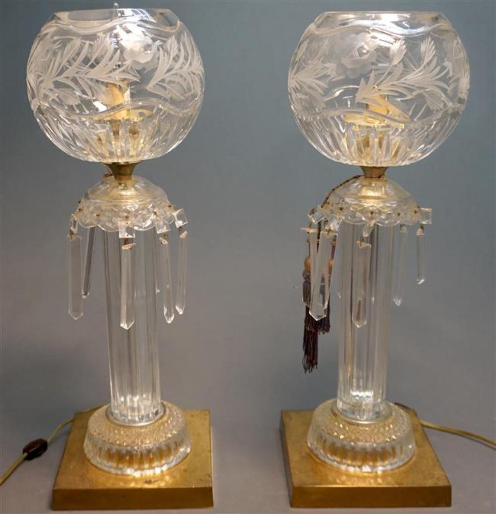 PAIR OF CUT CRYSTAL TABLE LAMPS,