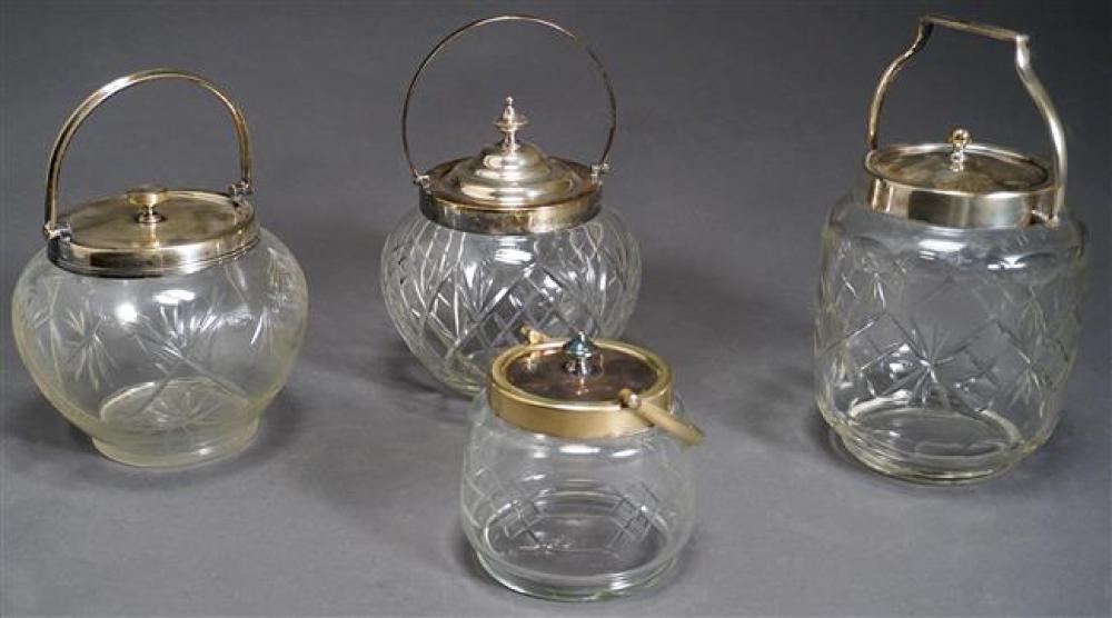 FOUR SILVER PLATE MOUNTED CRYSTAL