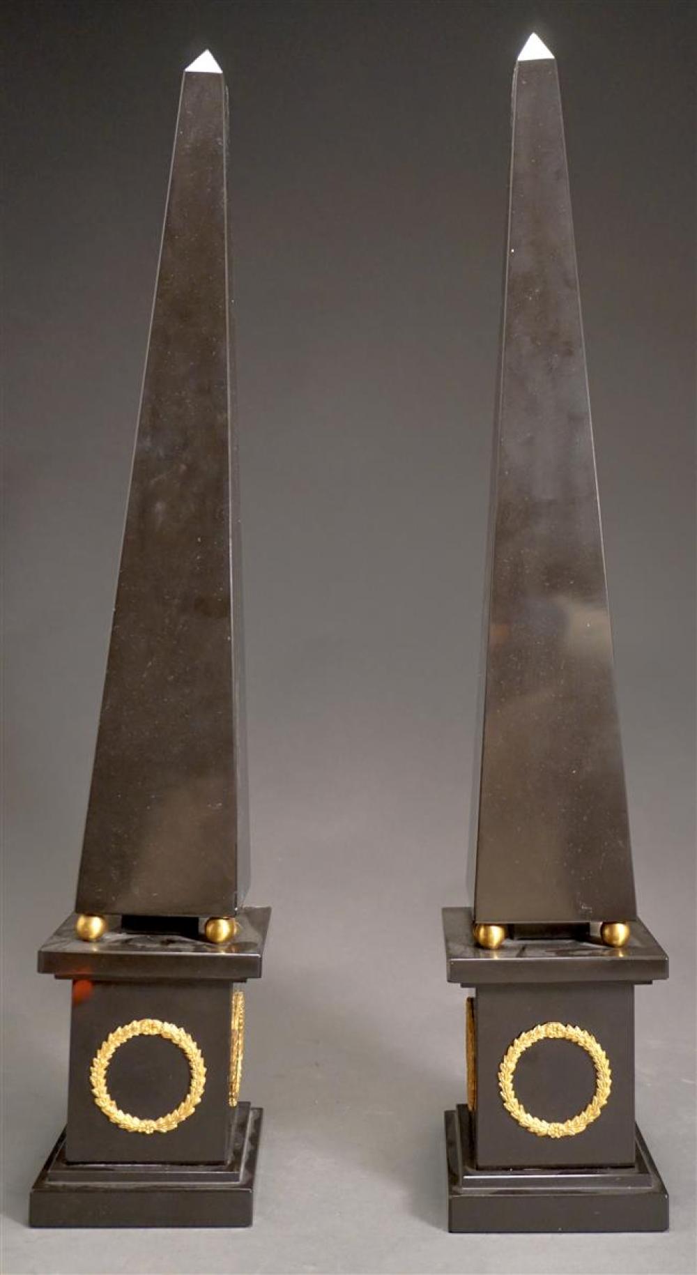 PAIR ORMOLU MOUNTED SLATE OBELISKS  32248e