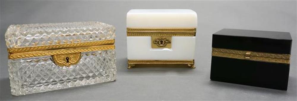 THREE GLASS JEWELRY BOXES (ONE CRYSTAL,