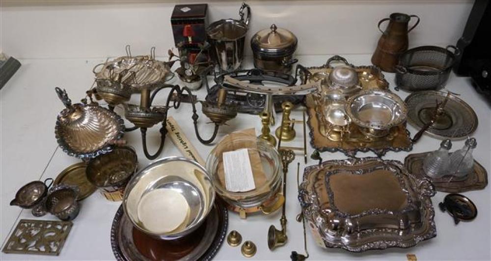 GROUP WITH SILVER PLATE AND BRASS