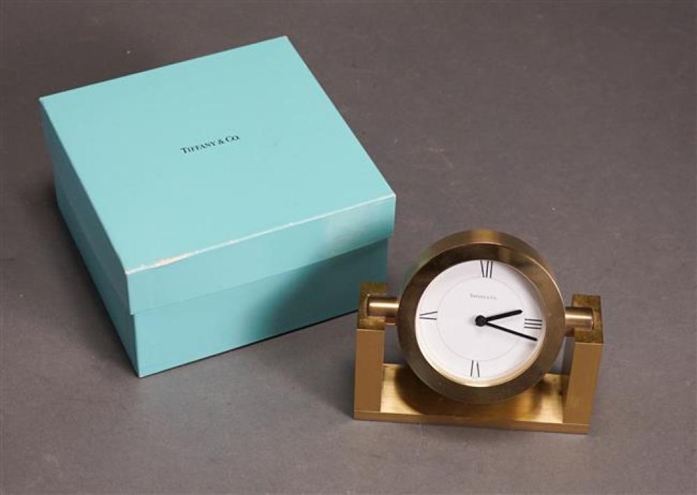 TIFFANY & CO. BRASS CLOCK WITH BOXTiffany