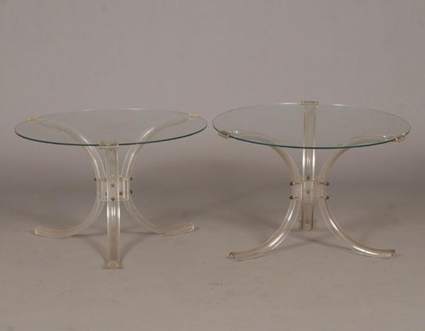 Pair round lucite glass top side