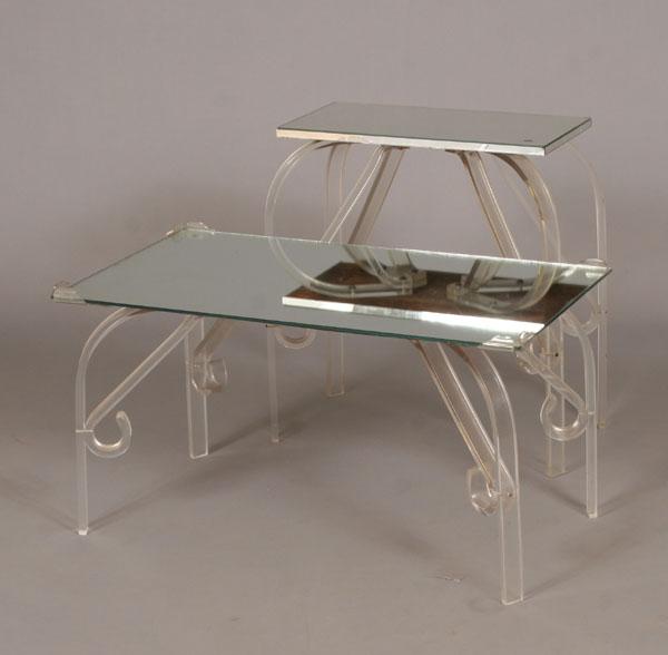 Two lucite side tables with mirrored