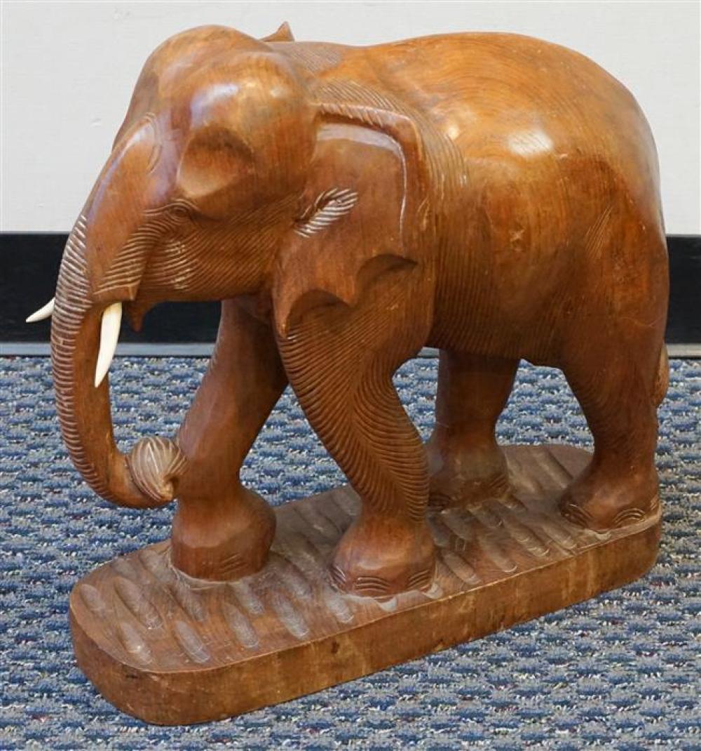 CARVED WOOD ELEPHANT, H: 18 IN, W: 19