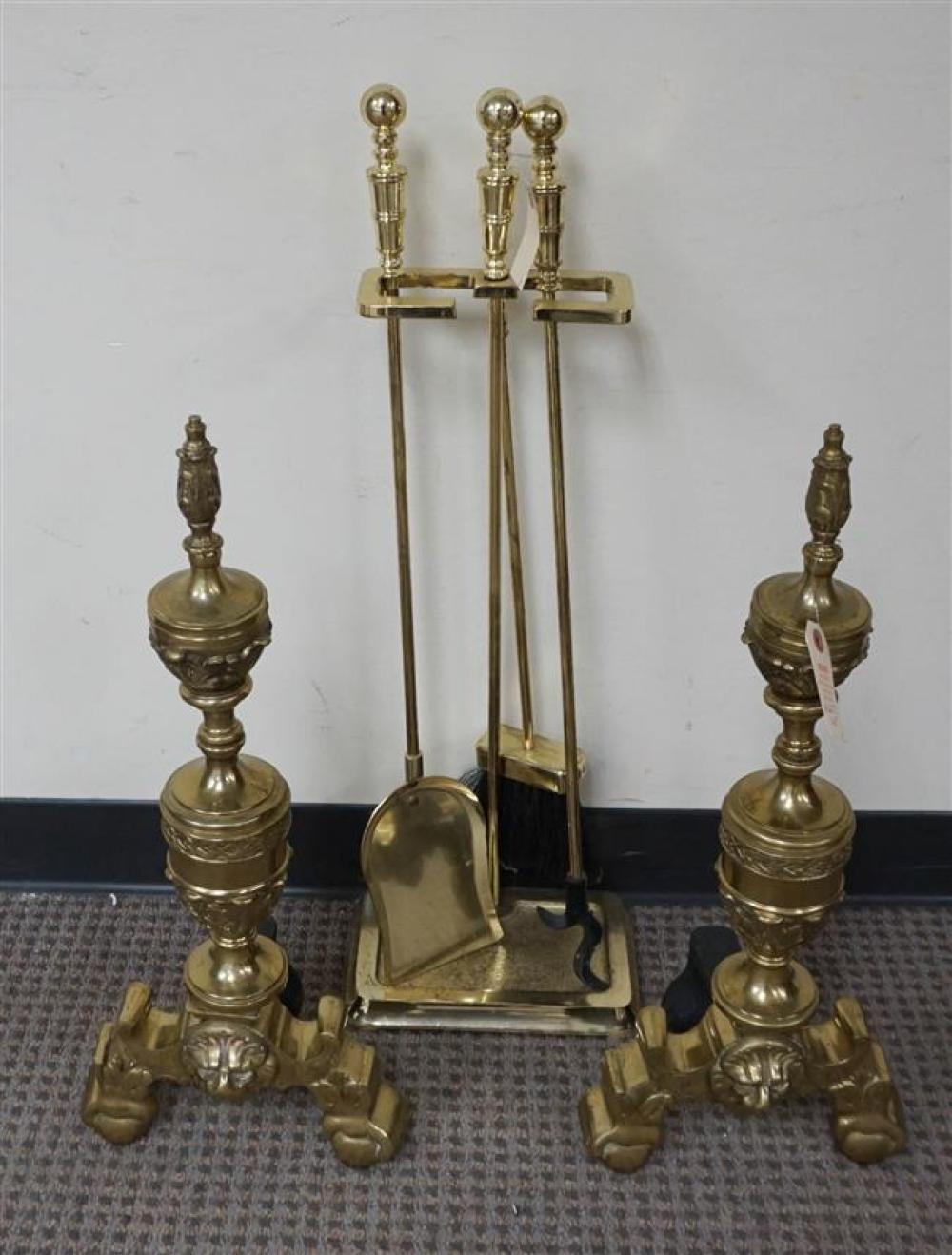 PAIR BRASS ANDIRONS TOOL STAND 3225ef