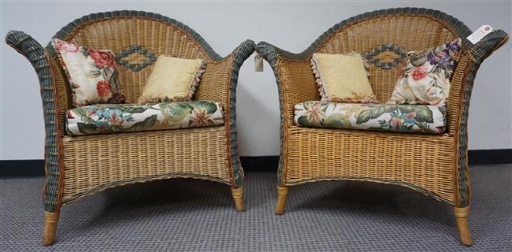 PAIR DECORATED WICKER ARMCHAIRSPair 3225f9