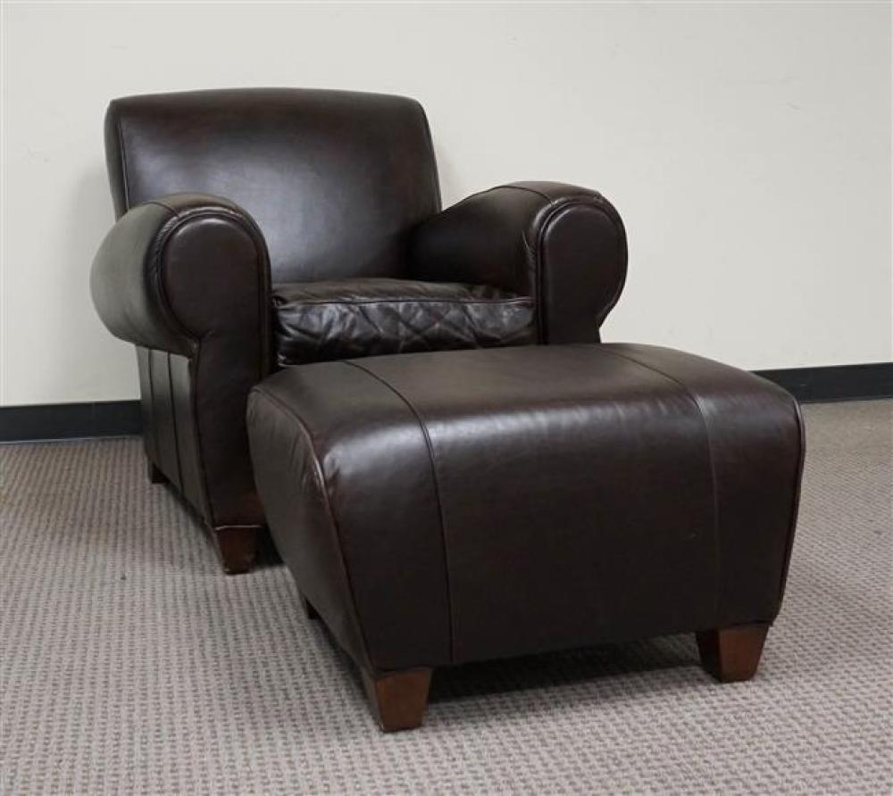 POTTERY BARN BROWN LEATHER UPHOLSTERED 322614