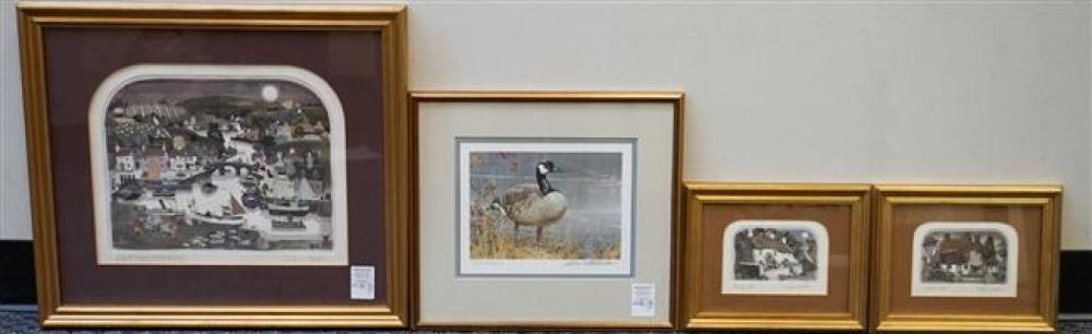 GROUP OF FOUR FRAMED COLORED ETCHINGS